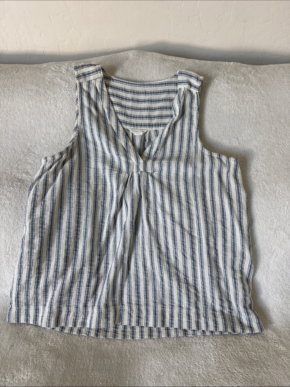 Caslon Blue & White Striped Linen-Blend Sleeveless V-Neck Tank